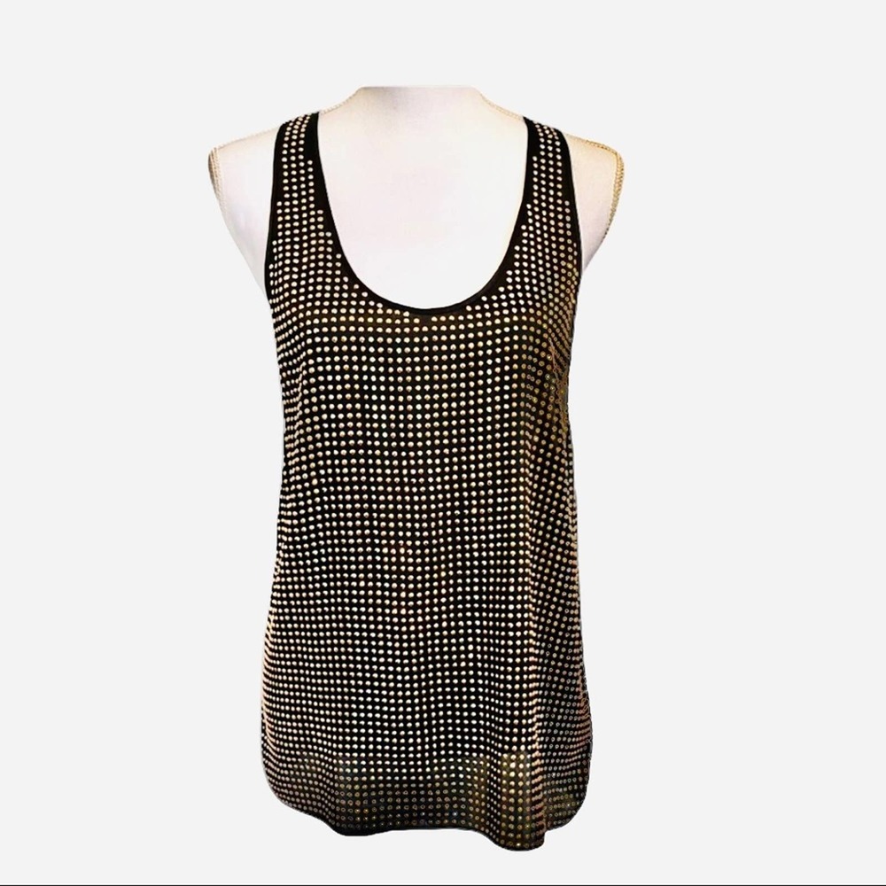 L'AGENCE Black Tank Top with Gold Stud Detailing